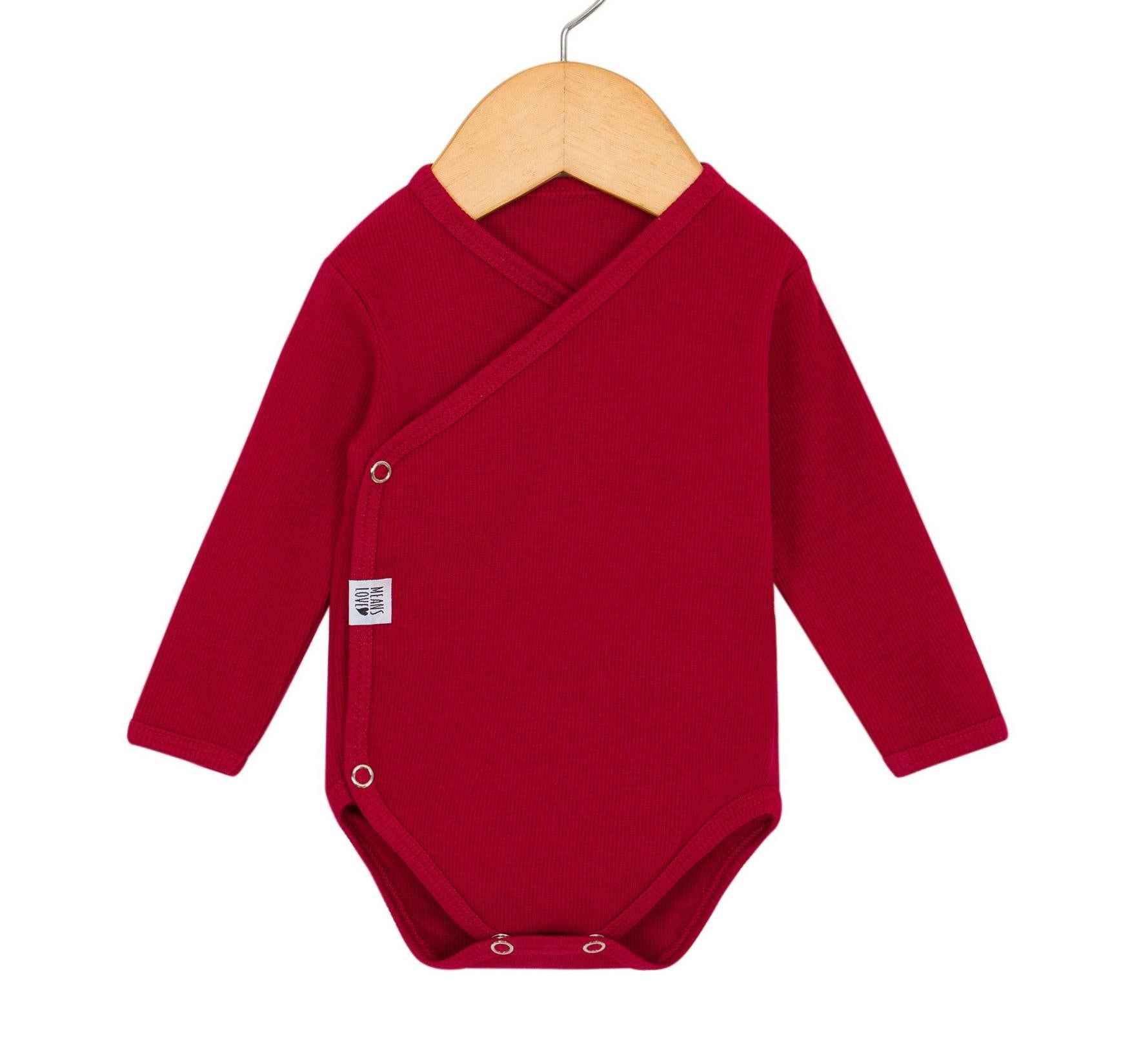 Body Bebê  Kimono Unissex [Canelado- Liso] - Vermelho Escuro