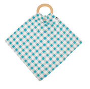 Mordedor de Madeira Natural Com Paninho de Boca Atoalhado Acqua Green Gingham