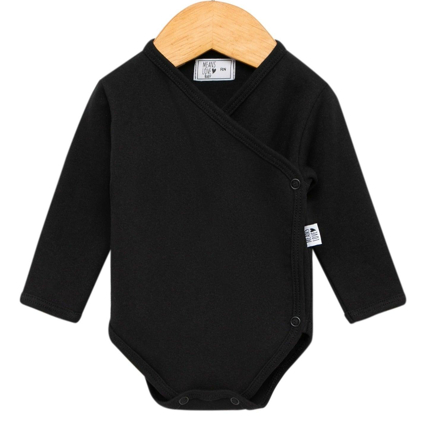 Body Kimono Bebê Recém-Nascido à 3 Meses Unissex - Algodão Premium Liso | Preto
