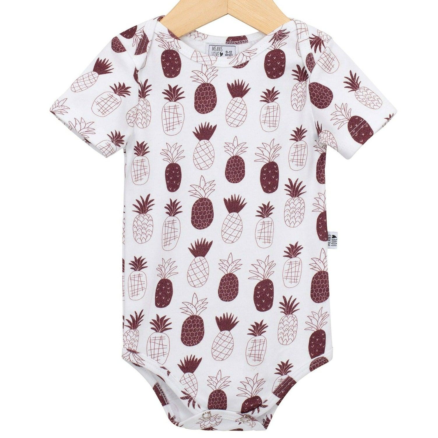 Body Bebê/Infantil Manga Curta Unissex [Algodão - Estampado] - Abacaxi Boho