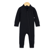 Macacão Bebê Com Zíper Frontal Unissex [Algodão Stretch - Liso] - Preto