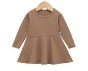 Vestido de Inverno Infantil Menina - Algodão Premium Liso | Bege Clássico