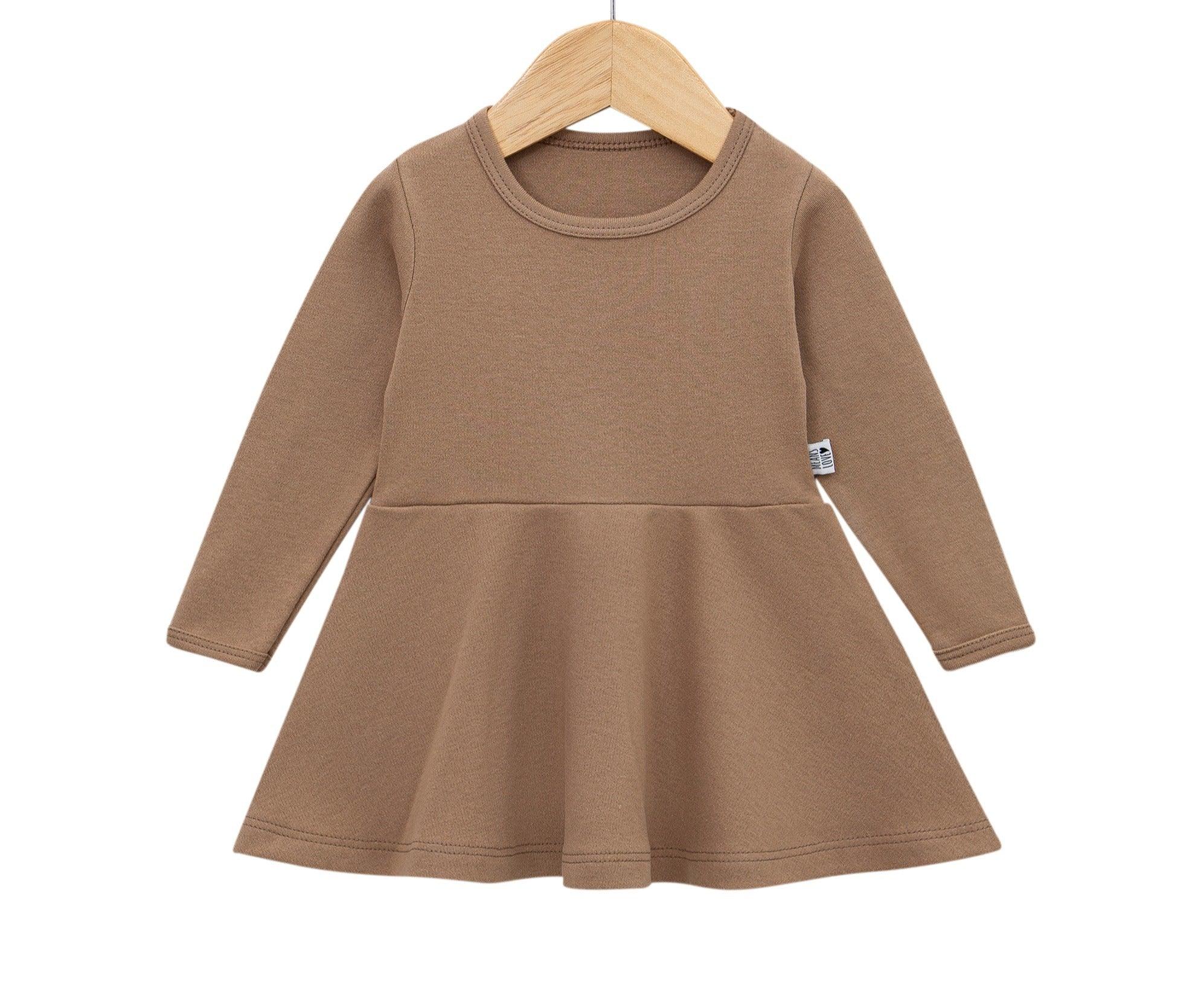 Vestido de Inverno Infantil Menina - Algodão Premium Liso | Bege Clássico