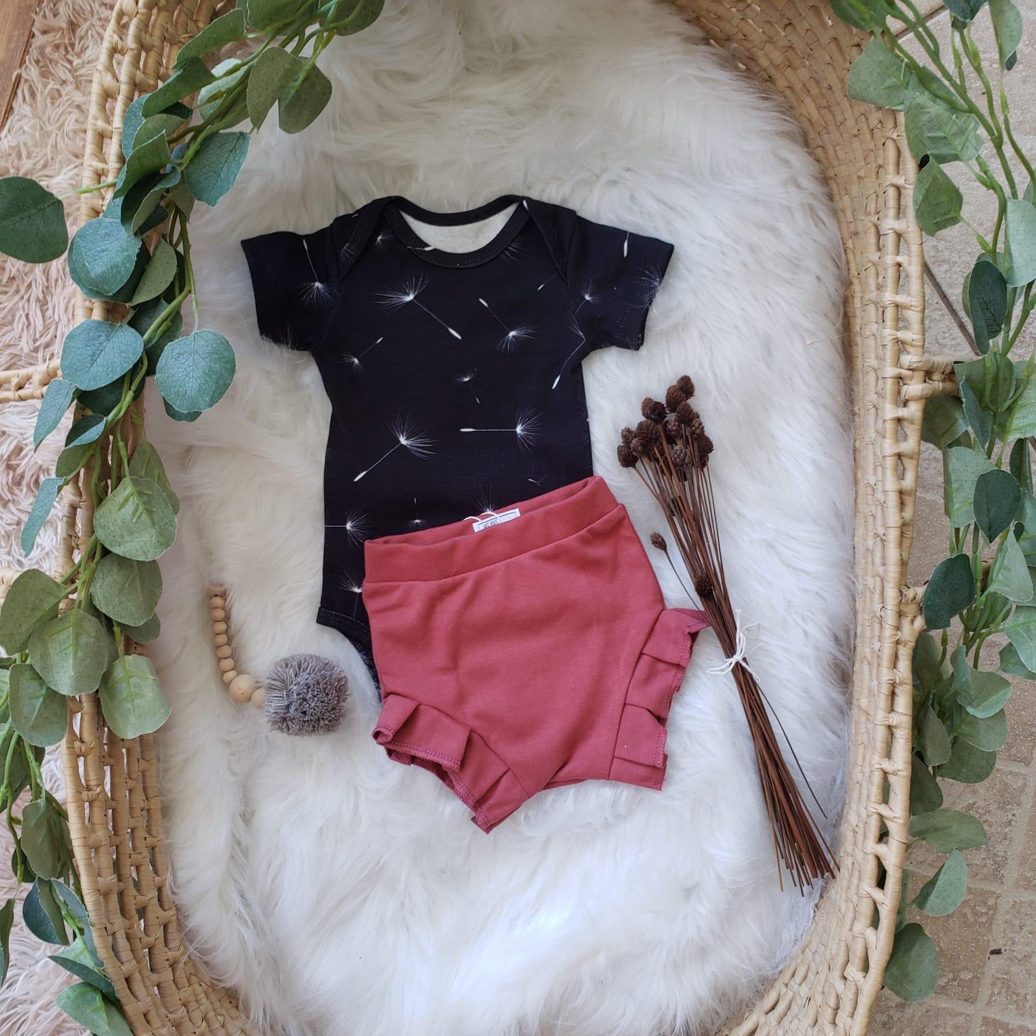 Short Bebê/Infantil Plissado Menina [Algodão - Liso] - Terracota