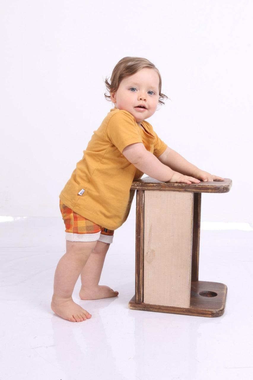 Bermuda Bebê/Infantil Menino [Algodão Stretch - Estampada] - Xadrez de Outono