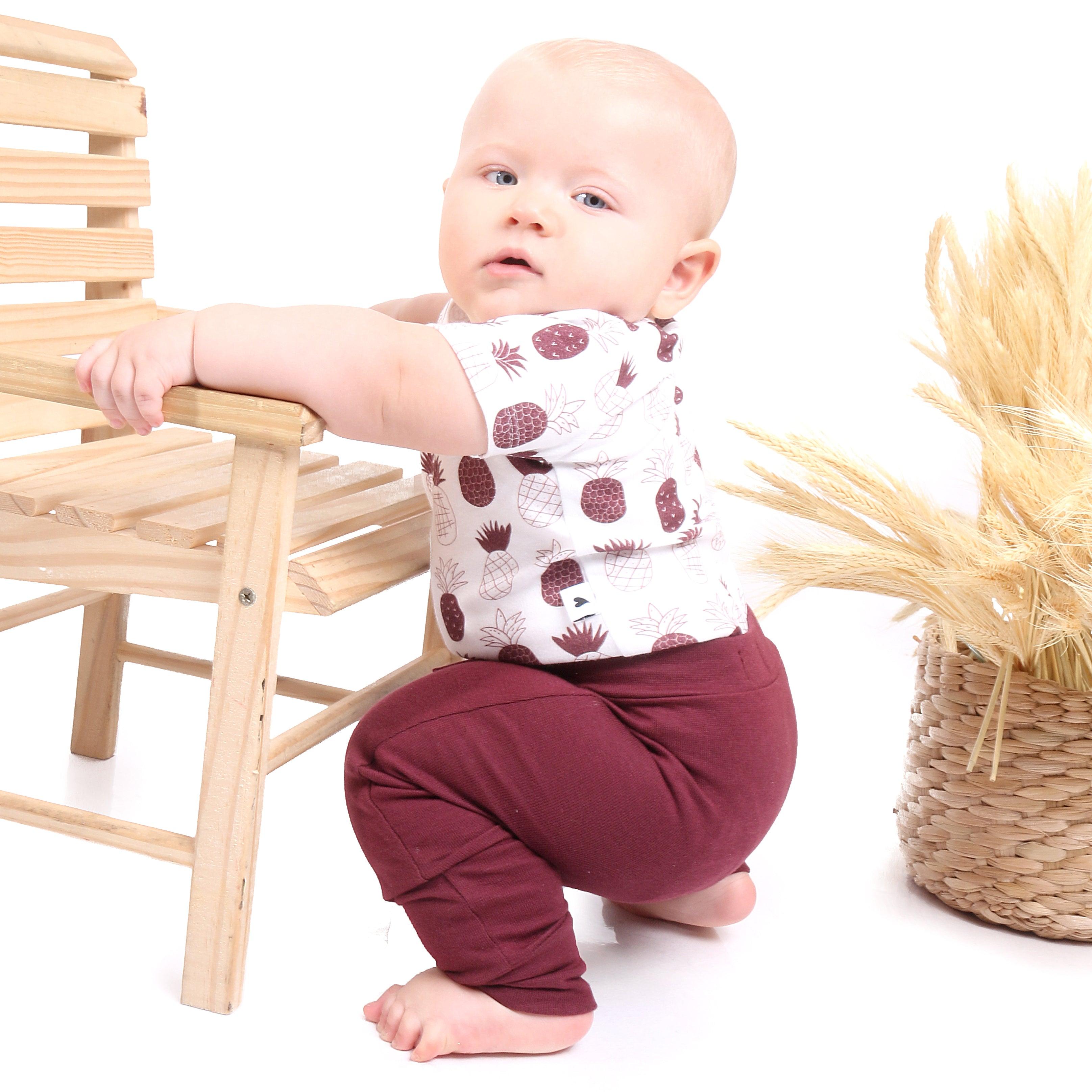 Body Bebê/Infantil Manga Curta Unissex [Algodão - Estampado] - Abacaxi Boho