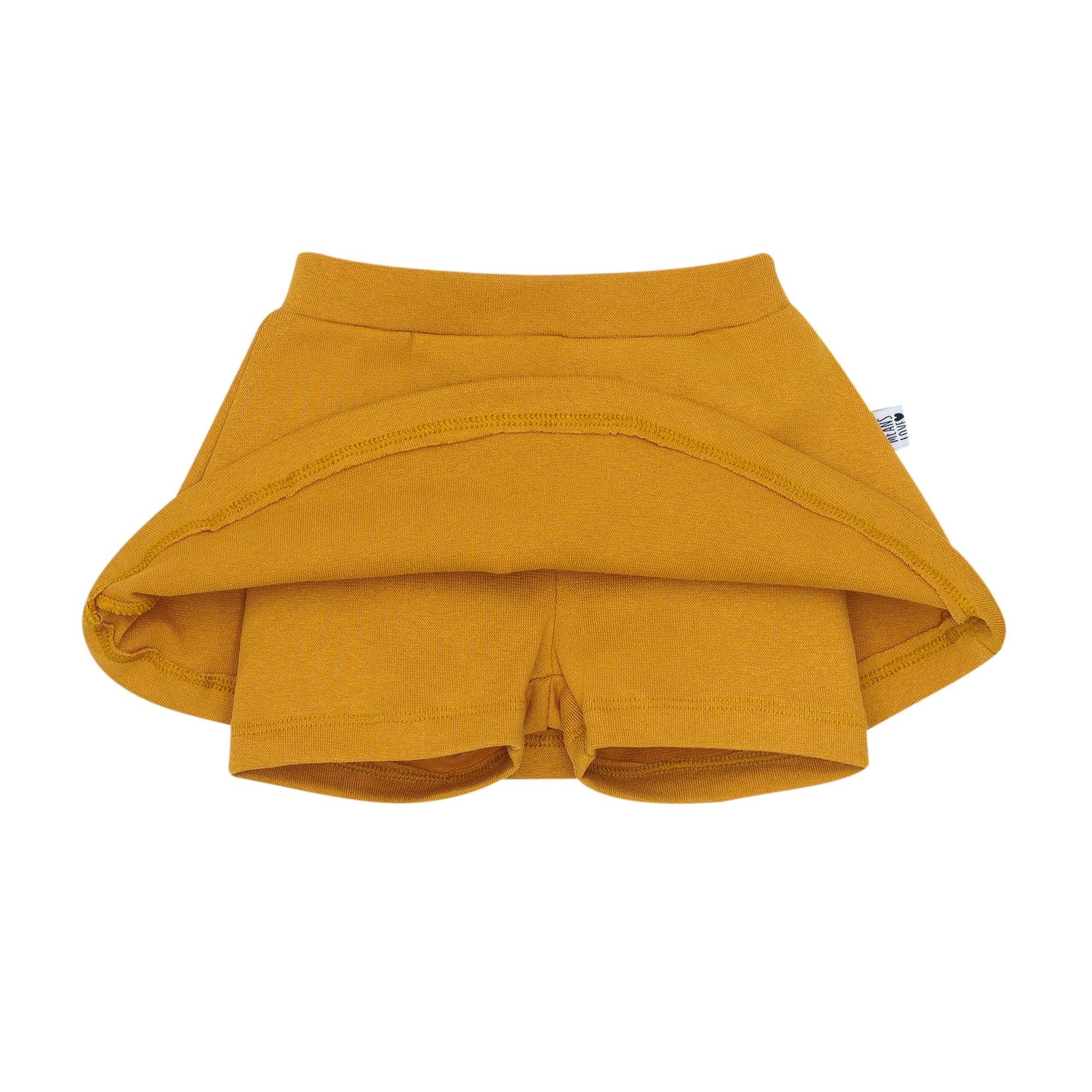 Saia Com Short Infantil Menina [Algodão Stretch - Liso] - Mostarda