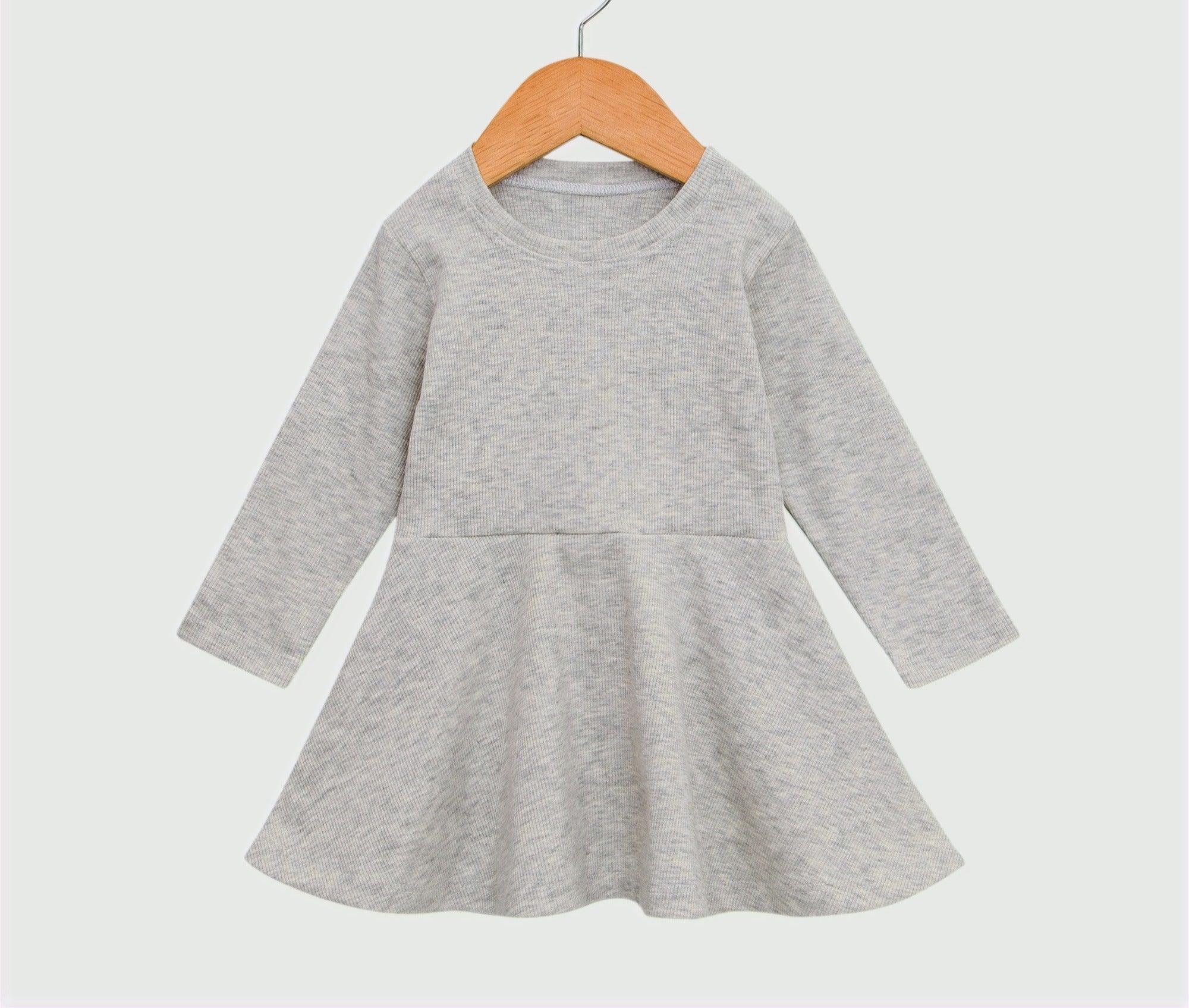 Vestido de Inverno Infantil Canelado Algodão Premium | Cinza Mescla